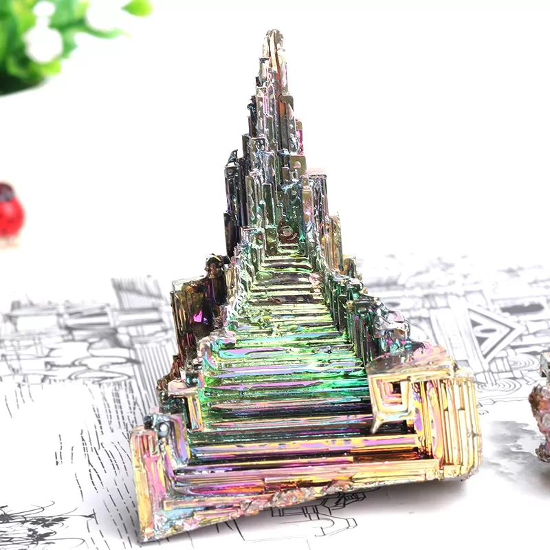 

Natural Bismuth Tower Metal Mineral Pyramid Stones Gemstone Reiki Healing Stone Meditation Collection Or Home Decor Raw Crystals