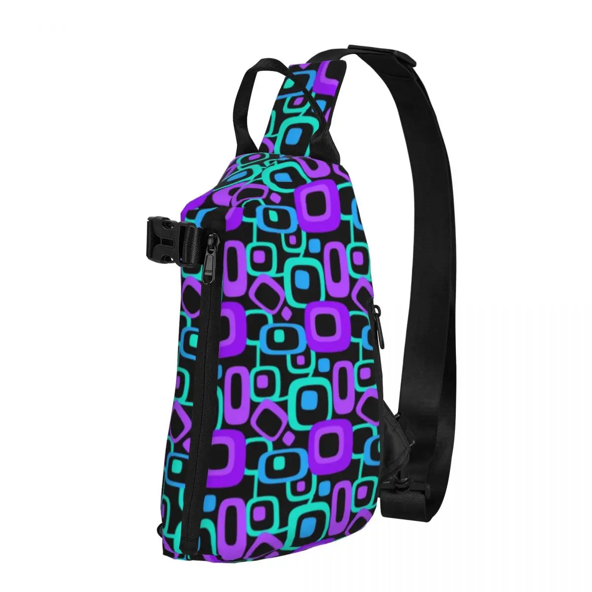 

Retro 70S Print Shoulder Bags Purple and Teal Geometric Vintage Chest Bag Phone Sling Bag Outdoor Style Designer Crossbody Bags