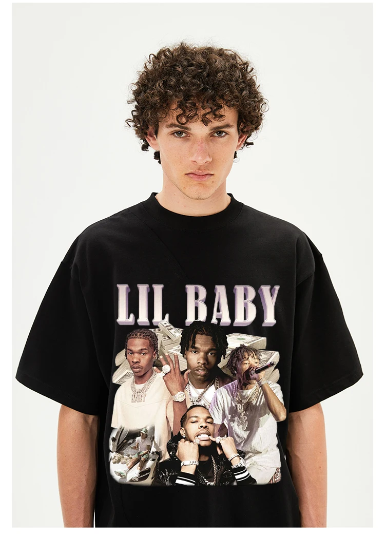 

Футболка в стиле ретро с принтом рэп, свободная повседневная рубашка из чистого хлопка с коротким рукавом, топ с круглым вырезом в стиле Хай-стрит, большие размеры, лето