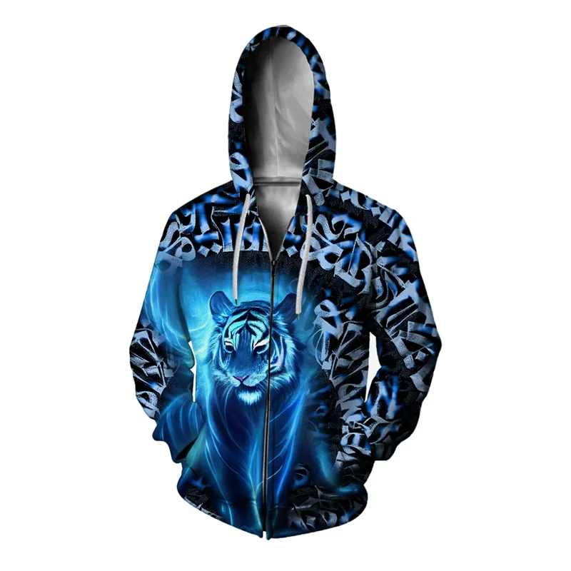 Мужские толстовки на молнии Модный свитшот с принтом тигра Мужская одежда