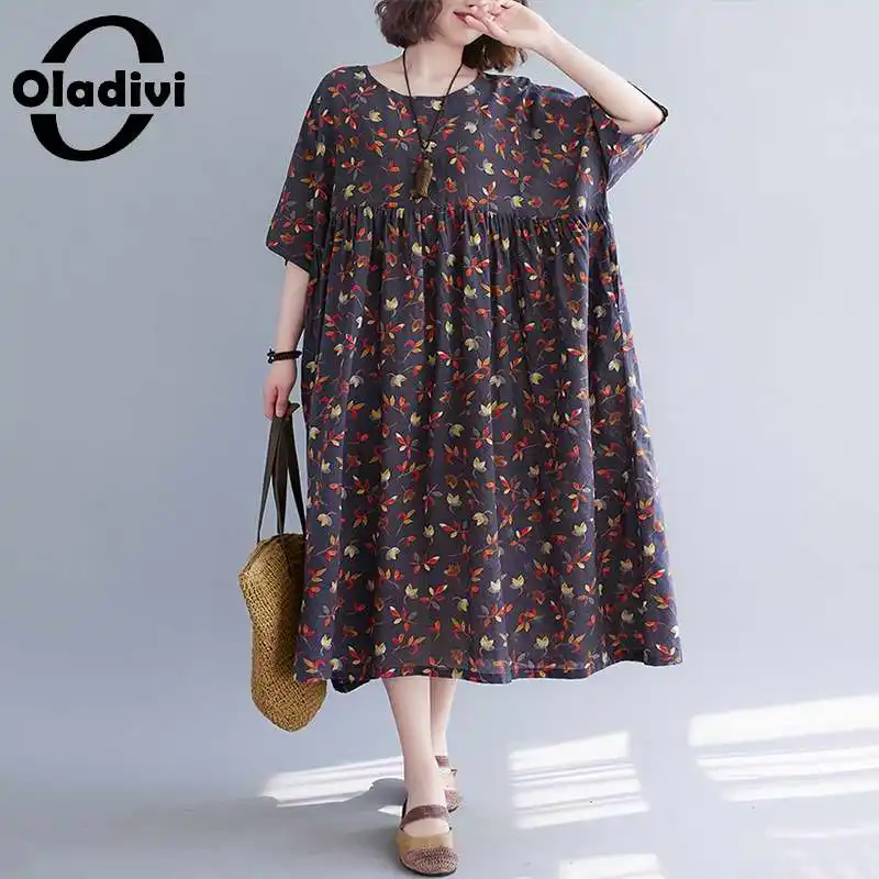 

Oladivi одежда оверсайз Модное Длинное Платье с принтом женские летние очень большие Платья Туника халат XL 3XL 4XL 5XL 6XL 8XL