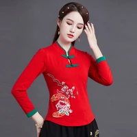 cheongsam women plus size tops 2022spring fashion cotton blend embroidery long sleeve tradition chinese style qipao shirts woman