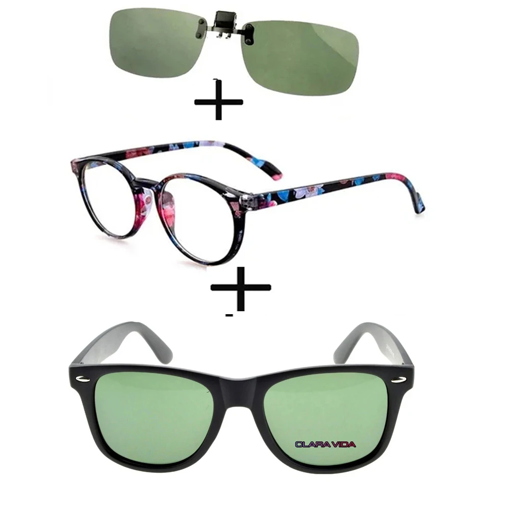 

3Pcs!!! Retro Round Light Reading Glasses for Men Women + Polarized Sunglasses Squared Ultralight+ Sunglasses Clip