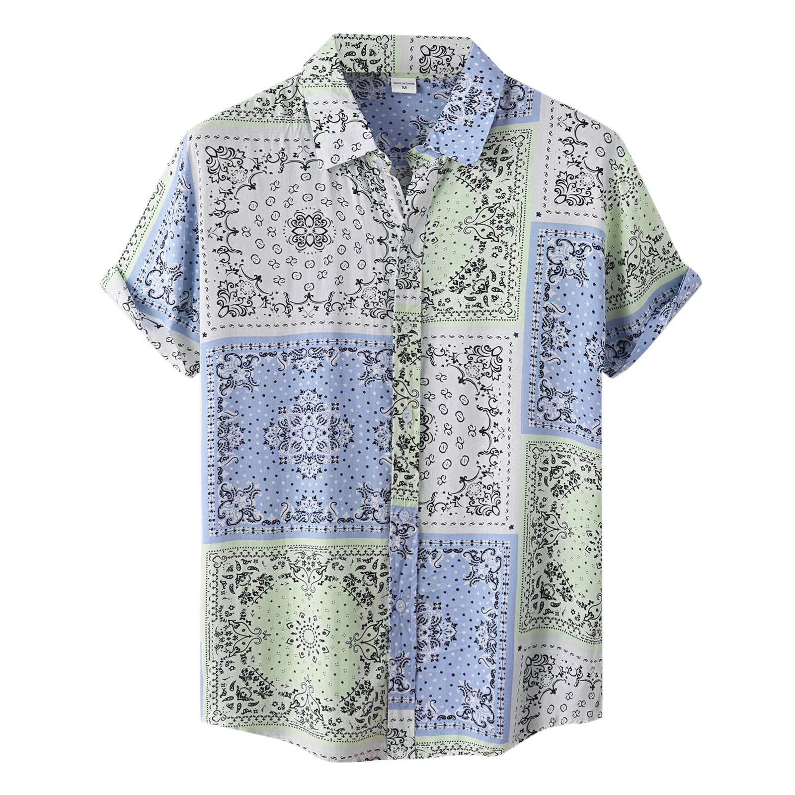 

Button down Collar Male Summer Casual Bohemia Print Shirt Short Sleeve Turn Down Collar Shirt Warm And Tote