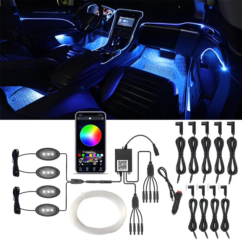 

Car Atmosphere Lights Mood Light 12V Backlight RGB Multiple Modes App Sound Control Auto Interior Decorative Ambient Neon Lamp
