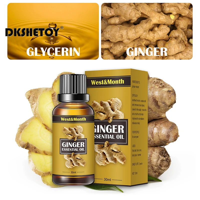 30 ml Ginger Essential Oils Pure Plant Fat Burning Slimming Weight Loss body Massage Thermal Serums Scrape Therapy SPA |