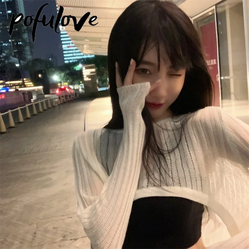 Женская блузка с длинным рукавом тонкий короткий Свободный пуловер в готическом