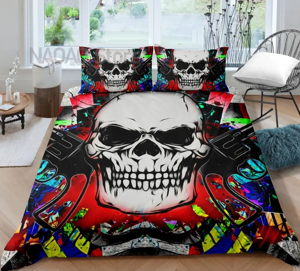 

Graffiti Hip Hop Skull Print Bedding Set For Boy Girl Soft Bedspreads Comforter Duvet Cover Quality Quilt Cover And Pillowcase
