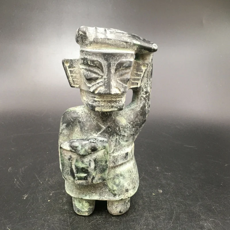 

Chinese Meteorite Jade Hand Carved Red Mountain Culture Sanxingdui People Statue ， c743