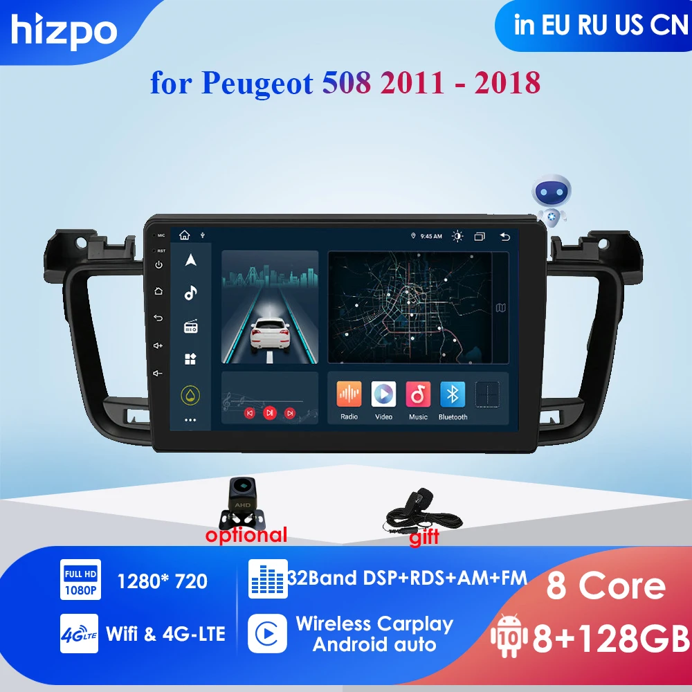 

8Cores 4GB+64GB Android 10 Car Autoradio Stereo For Peugeot 508 2011-2018 Radio Multimedia Video Player Navigation GPS Bluetooth