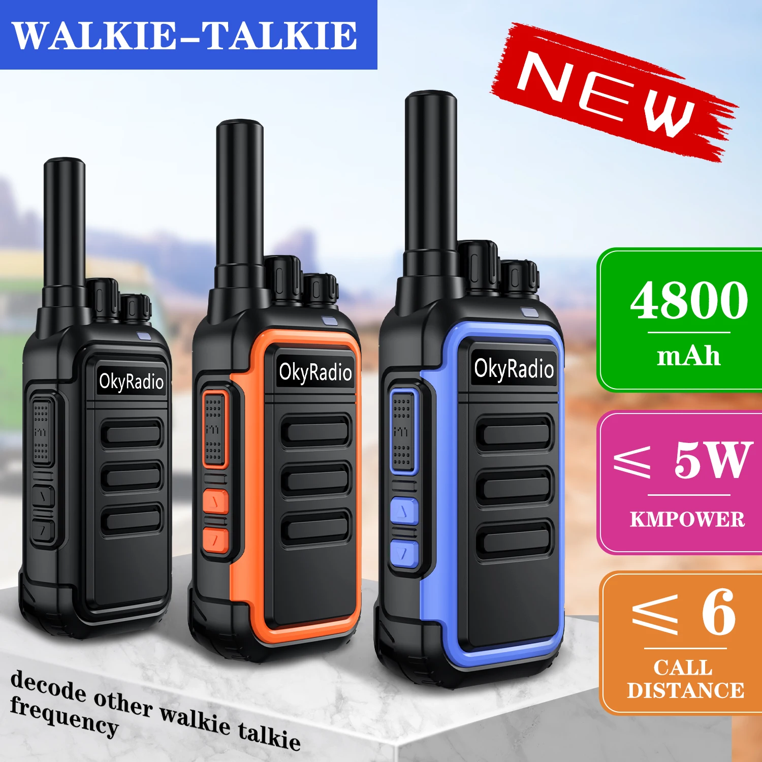 

Work Walkie-talkie 6km Call 4800mAh Battery 5w Power OkyRadio Portable Waterproof Walkie-talkie Strong Anti-drop Dropshipping