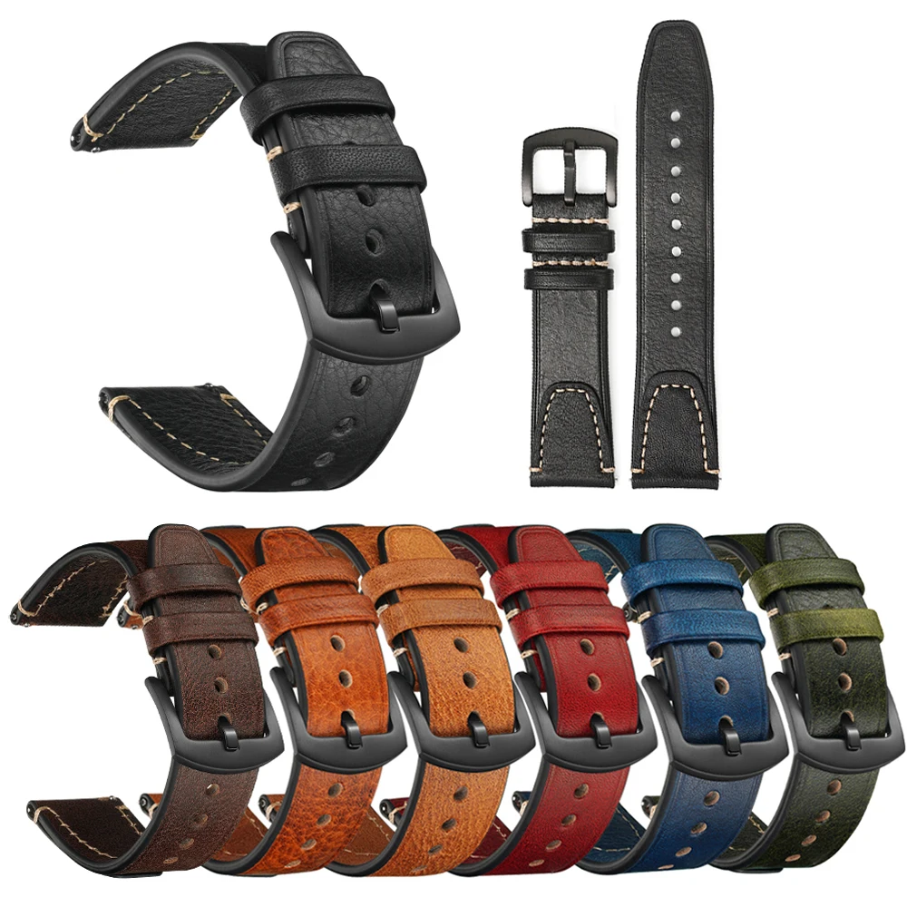 

Genuine Leather Straps For Huawei Watch gt2 Wristband 20mm 22mm Bracelet Samsung Galaxy Watch 4 Men Strap