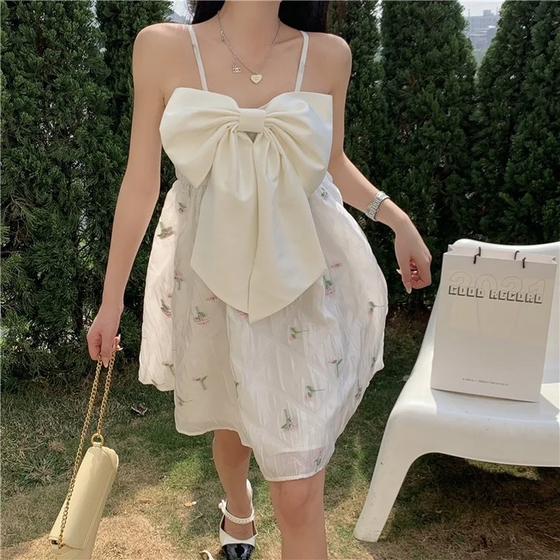 ZCSMLL Bow Tie Suspender Dress 2022 Spring and Summer New Design Fashion Printing Stitching Large Bow Women Vestido Tide