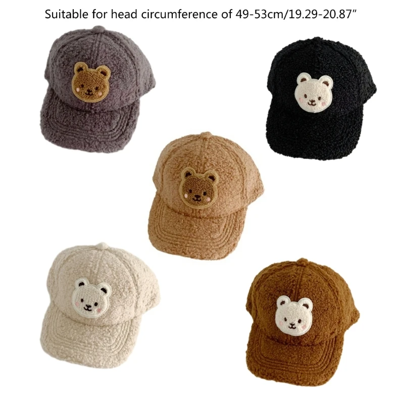 

N80C Stylish Baby Baseball Cartoon Bear Embroidery Warm Hat Breathable Wide Brim Bonnet for Cold Weather Outdoor