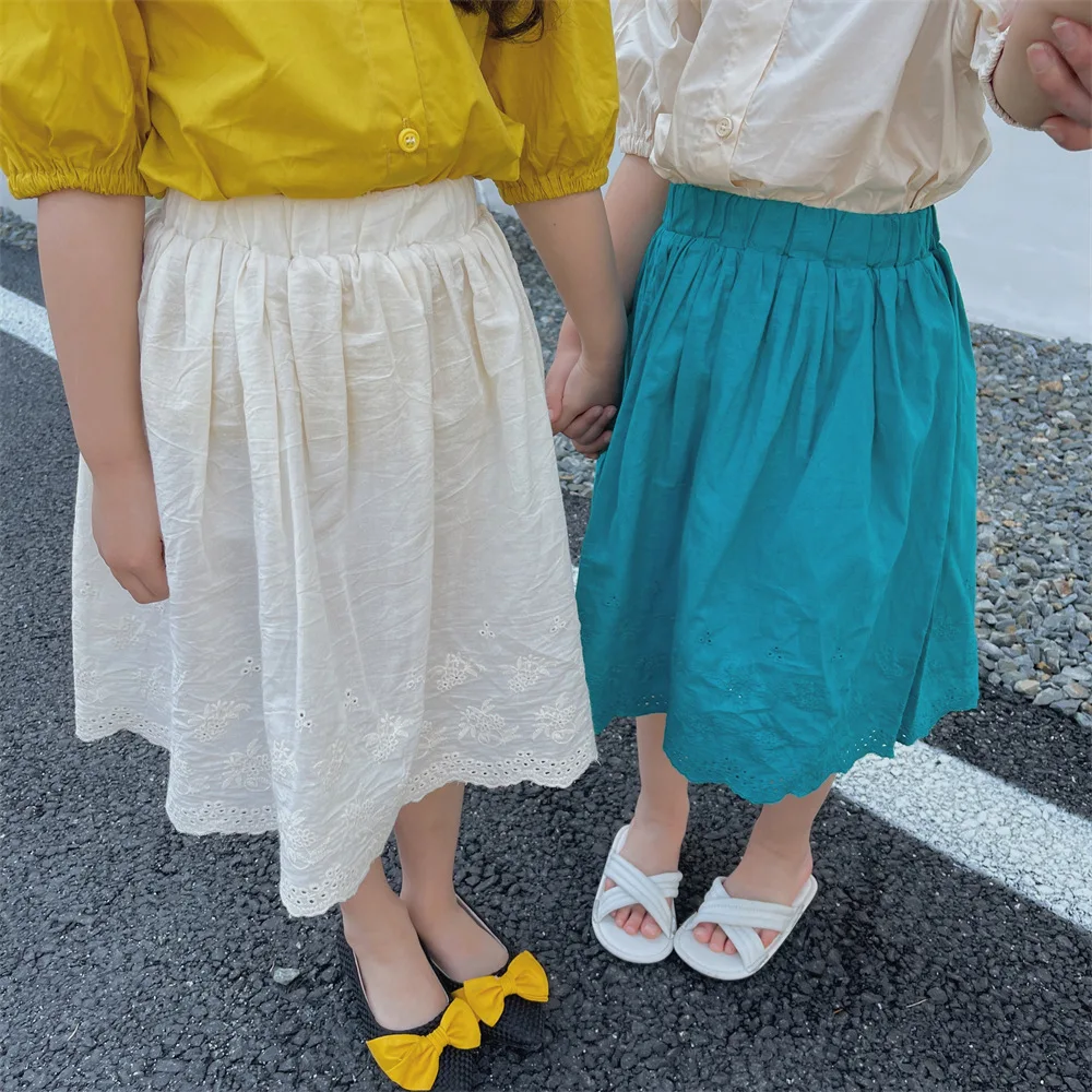 

Girls skirt Korean version summer dress 2022 new foreign style children's clothing children's embroidered solid color baby skirt