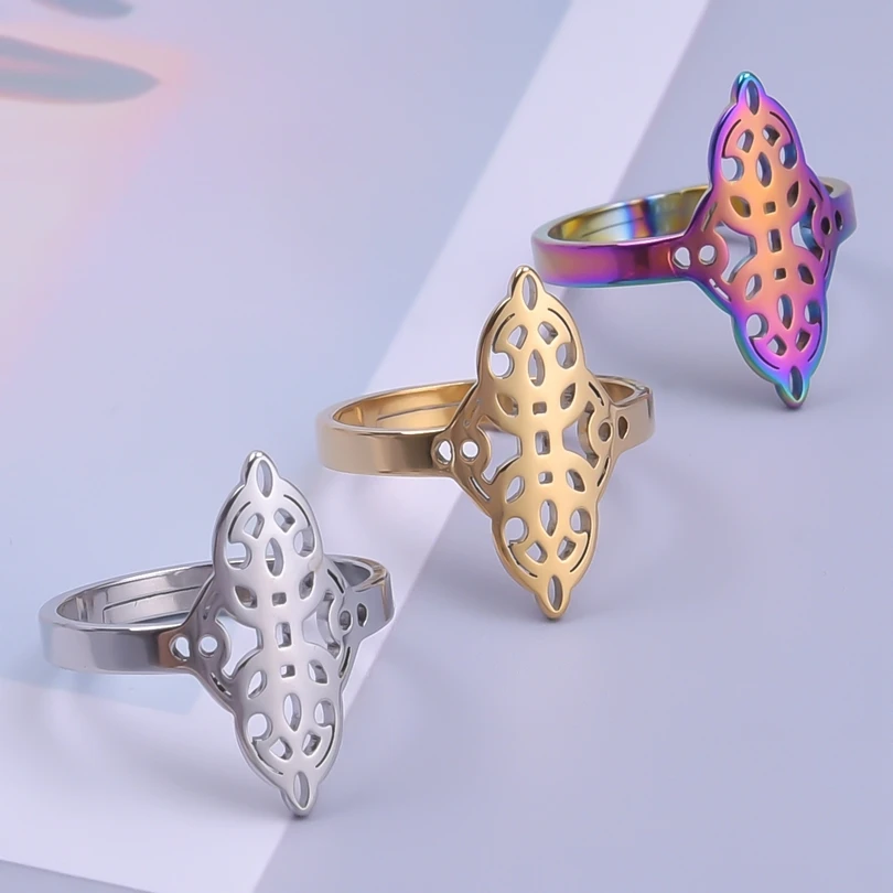 

Titanium Steel Vintage Filigree Hollow CHarm Rings For Women Adjustable Trending Product Men's Finger Rings Jewelry Gifts