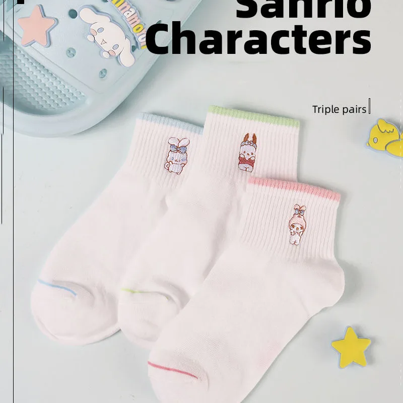 

Kawaii Sanrio Women's Socks Cinnamoroll My Melody Cartoon Anime Pure White Simple Harajuku Casual Breathable Socks Christmas