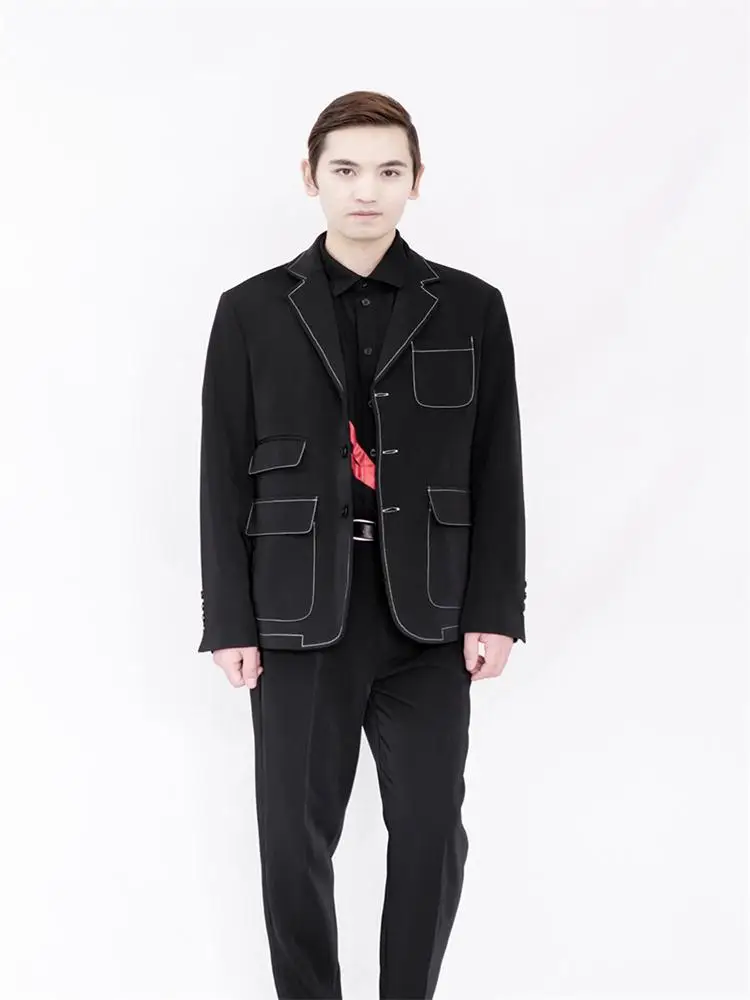 Men's Simple White Line Suit Large Size New Style Personalized Multi Pocket Fashion Classic Business Casual |