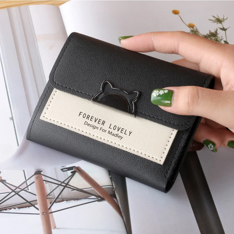 

Women Wallet Small Cat Ear Cute Mini Wallet Unique Design Ladies Contrasting Metal Buckle Small Coin Purse Portable Purse New In