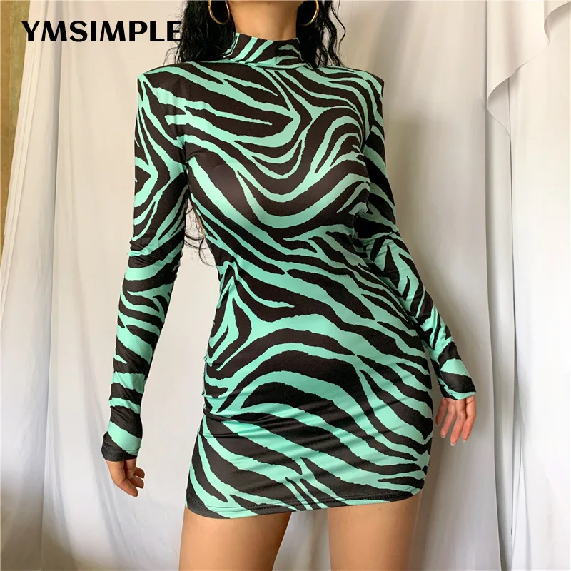 

Элегантное женское платье с длинным рукавом и принтом, уличная одежда, женское облегающее вечернее мини-платье с открытой спиной и высоким ...