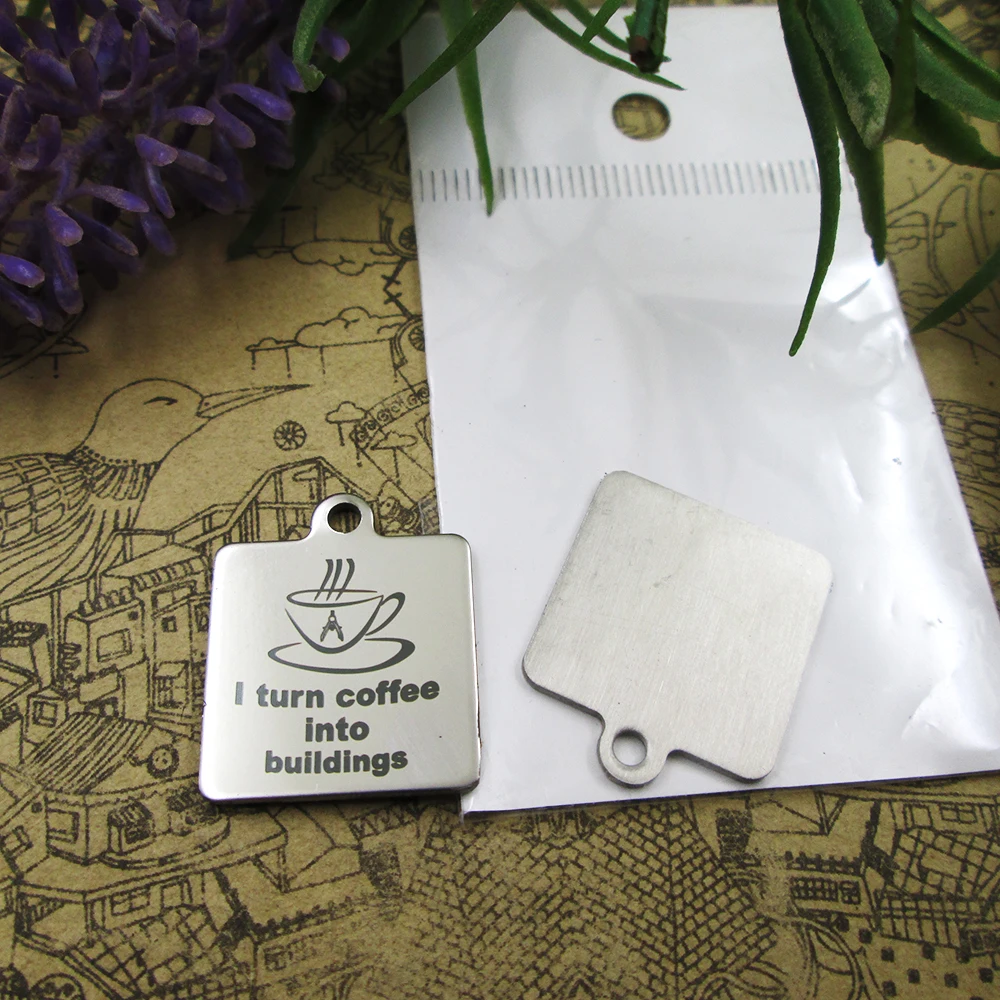 10 шт./лот Я перетворю кофе в здания подвески из нержавеющей стали подвеска для