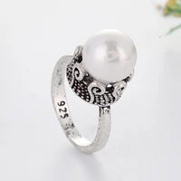 vintage bohemia pearl ring for women wedding engagement luxury antique silver color rings statement minimalist jewelry gift hot