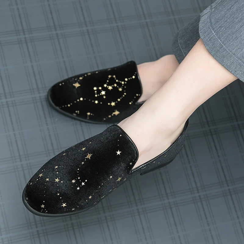 Мужские замшевые мокасины с принтом в горошек темно-синие повседневные туфли из