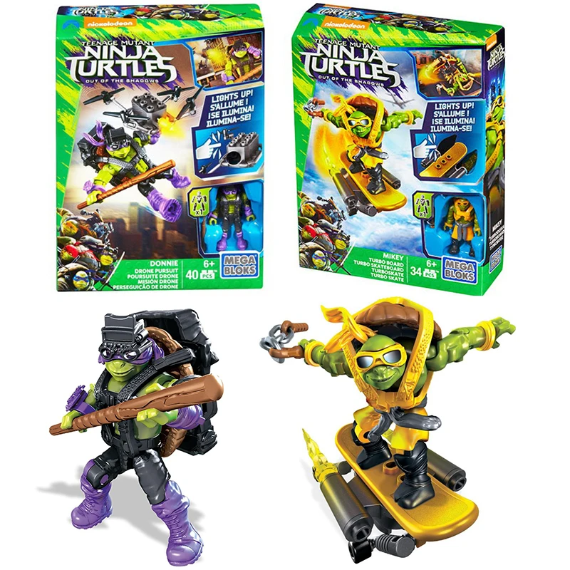 

Mega Bloks подростковый мутант ниндзя без поворота Mikey Turbo Board скейтборд Дрон строительные блоки аниме модель строительства