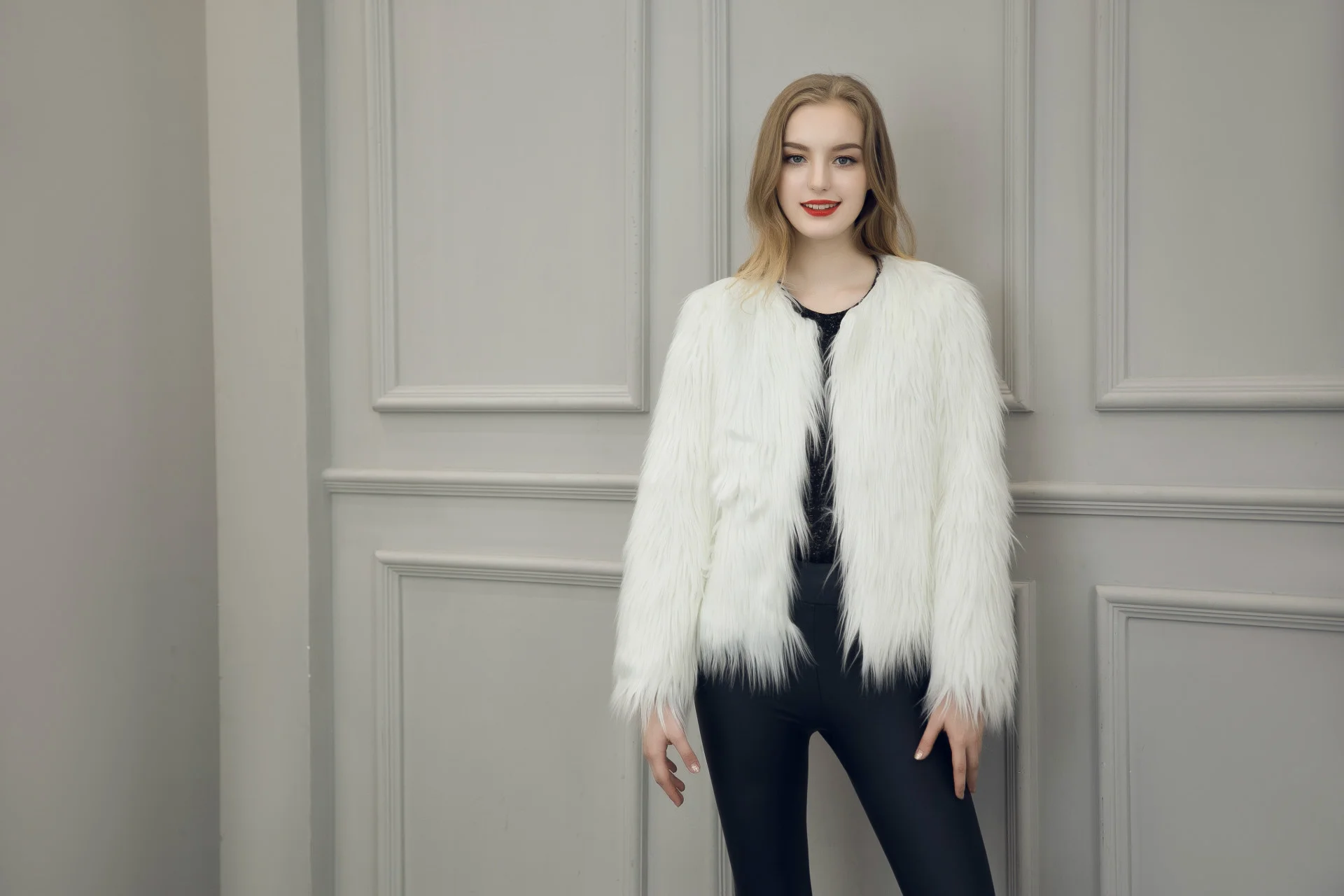 ICCLEK Imitation fur coat autumn and winter women's long hair coat Long Sleeved women's falling wool