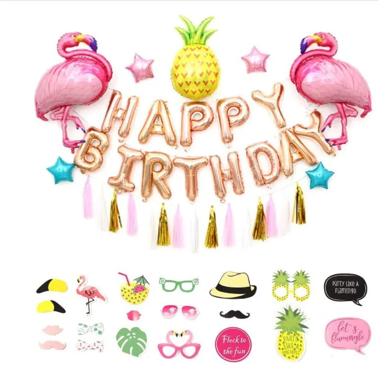 

SURSURPIRSE Summer Flamingo Pineapple Foil Balloons Tassel Cake Topper for Girls 1st 2nd 3rd Birthday Baby Shower Party Supplies