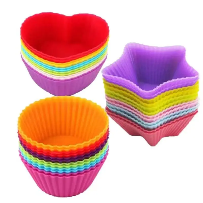 

12pcs Silicone Rose Heart Round Rectangular Reusable Cake Molds Jelly Baking Mold Cupcake Maker Muffin Cup Kitchen Pastry Tool