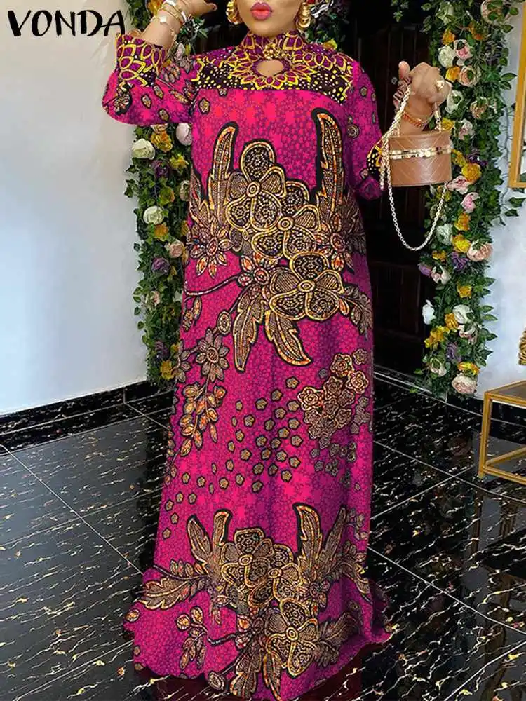 

VONDA осеннее длинное женское платье с рукавом 3/4 вечерние вечерний винтажный сарафан с принтом 2022, богемное сексуальное свободное Повседневн...