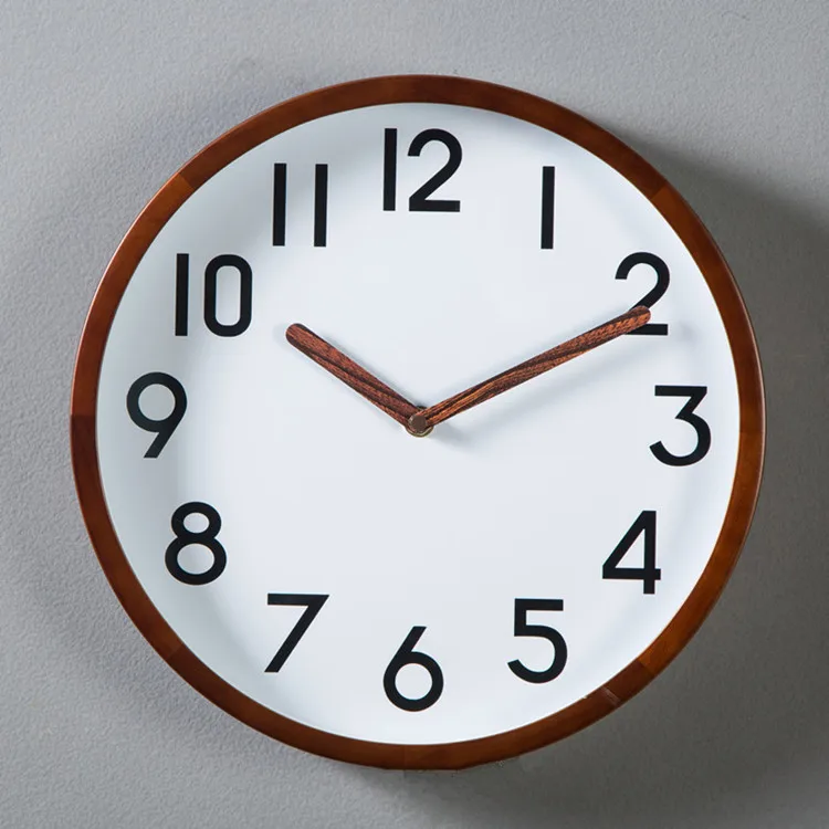 

Настенные часы 12 дюймов в скандинавском стиле, современные минималистичные цифровые круглые, из массива дерева, настенные часы из бука с ук...