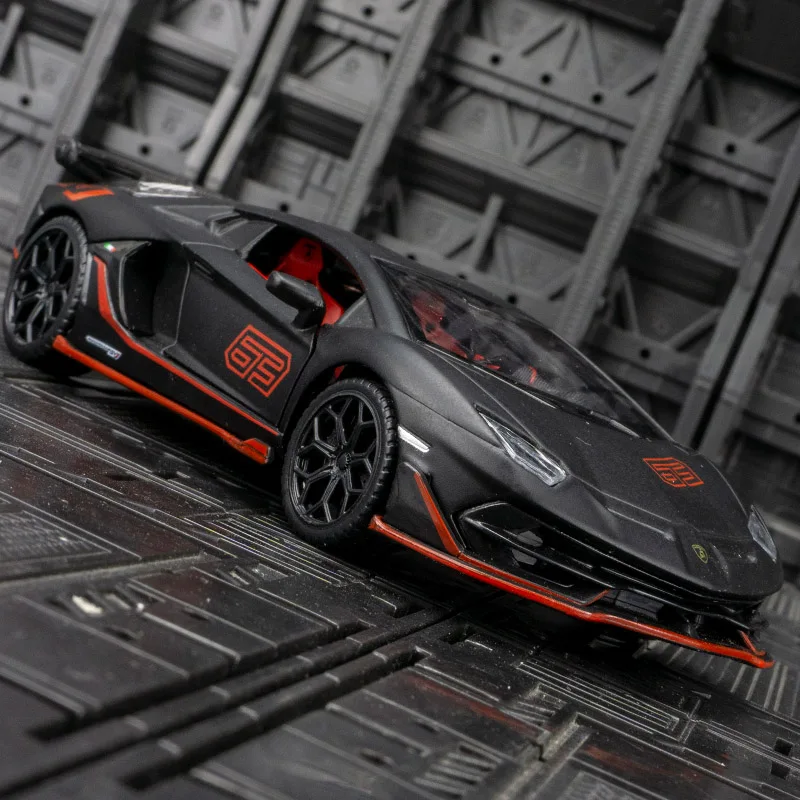 Фото Модель раллийного автомобиля Lamborghini Aventador SVJ63 из сплава, масштаб 1:32, с открывающимися дверями, звуковыми и световыми эффектами, автомобильные украшения. №4