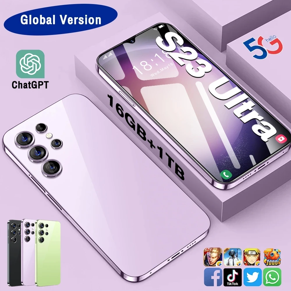 

Original S23 Ultra 6.8 HD Screen SmartPhone Mobile Phones16G+1T 5G Dual Sim Celulares Android Unlocked 72MP 6800mAh Cell Phone