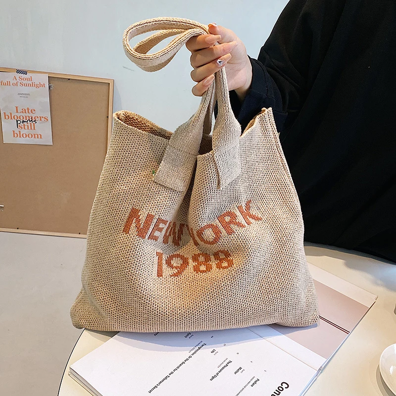 

Knitted Handbag For Women Casual Large Capacity Shoulder Tote Bag Portable Shopper Bag Female Woven Beach Bag Big Travel bolsos