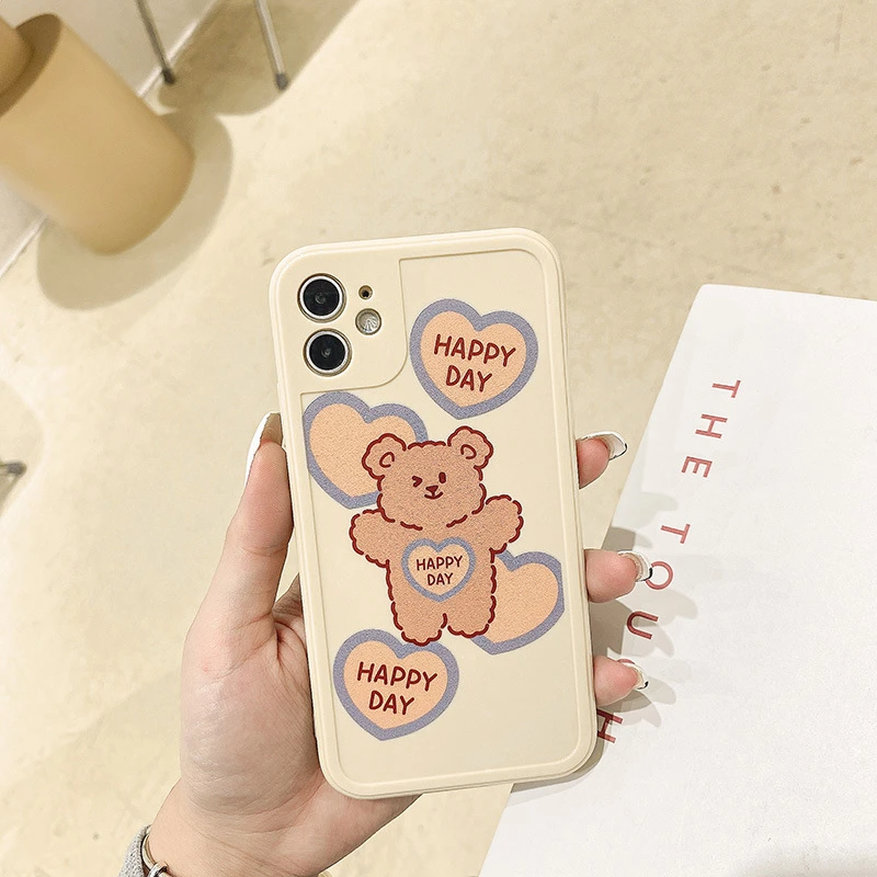 

Cute Cartoon Bear Love Letter Antique White Silicone Soft Anti-fall Shell For iphone 11 12 13 Pro Max XR X 6 7 8 Plus Phone Case