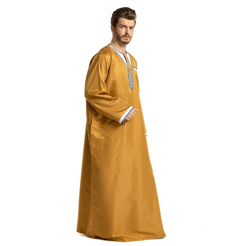 Men's Muslim Robe Daily Casual Commuter Middle East Arabian Round Neck Stitching Long Sleeve Muslim Hui Robe For Men Africa