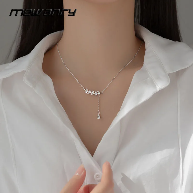 

Цепочка с подвеской в виде листьев MEWANRY женская, изысканное вечерние ативное ожерелье из стерлингового серебра 925 пробы, стильное темпераме...