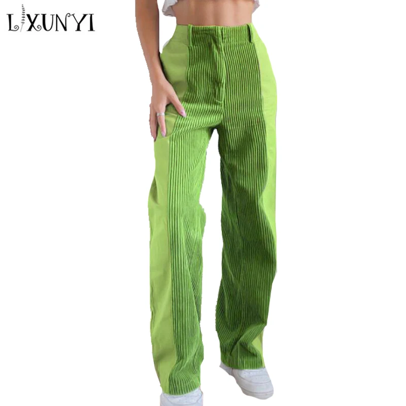 

LXUNYI 3XL вельветовые Лоскутные женские прямые брюки уличный стиль Модные свободные брюки женские 2022 весенние Осенние повседневные брюки