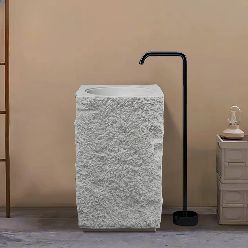 

Designer's artistic and creative column wash basin Outdoor courtyard stone shaped integrated vertical floor type wash basin