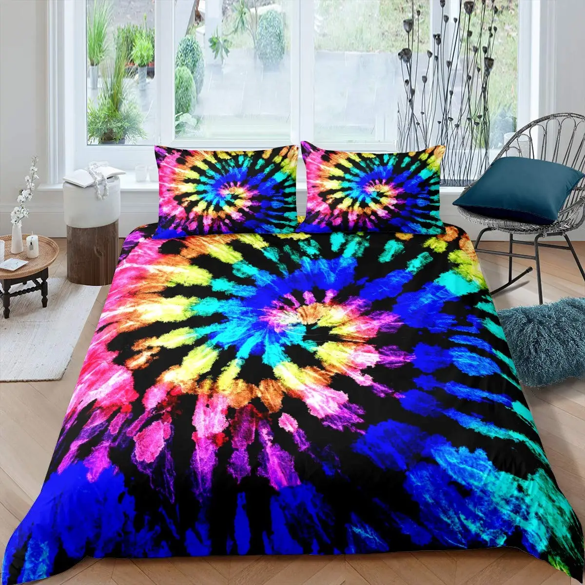 

Bedding Set Microfiber Double Queen King Quilt Cover Tie Dye Duvet Cover Psychedelic Bohemian Gypsy Exotic Spiral Colorful Twin