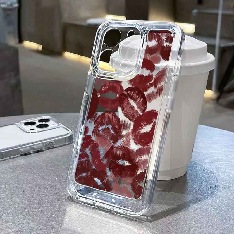 

Soft Clear Phone Case For Samsung S23 Ultra Case Galaxy S22 Plus S21 S20 FE A14 A34 A54 A33 A53 A32 A52 Sexy Girl Red Lips Cover
