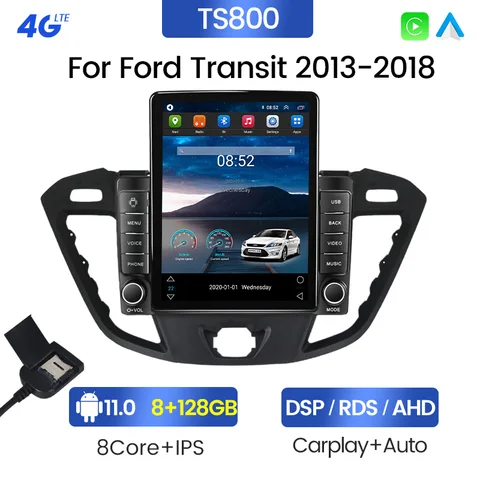 Автомобильный мультимедийный проигрыватель 2DIN Tesla Style Android Car Carplay радио GPS для Ford Tourneo Custom 1 I Transit 2012 -2021  автомагнитола 2 DIN DVD мультимедиа автомобиля головное устройство