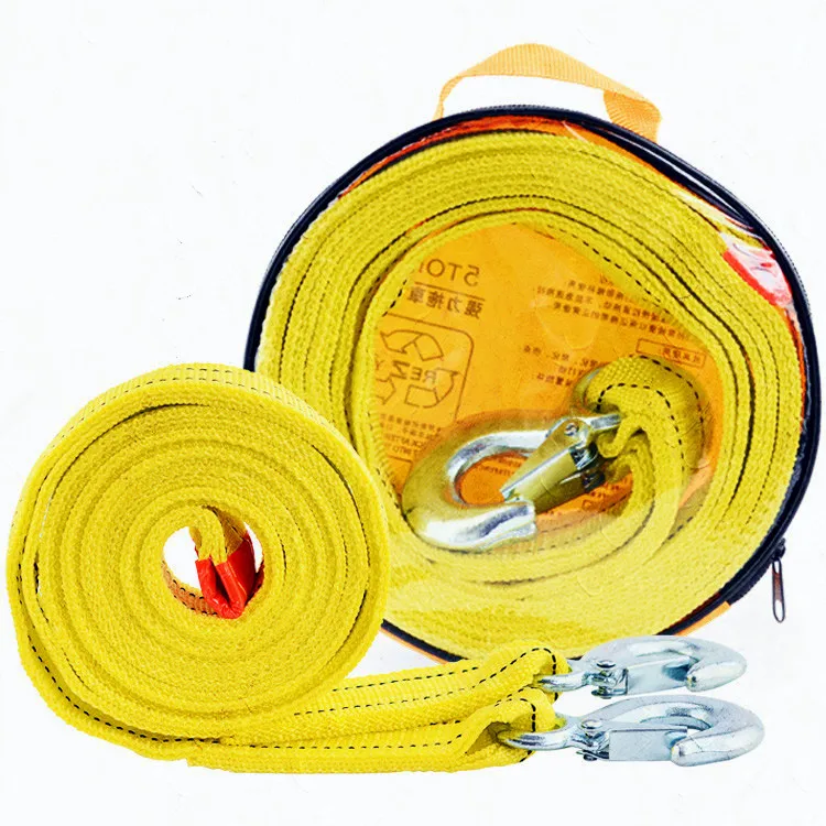 4 Meters 5 Tons Heavy Duty Car Tow Rope Strap Belt High Strength Nylon Strap with Strong Metal Hook Towing Cable for Trailer