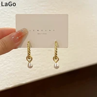 rero jewerly round circle earrings popular style vintage temperament golden color white pearl dangle drop earrings for women