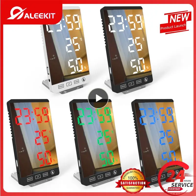 

1~8PCS Led Time Temperature Humidity Display Detachable Acrylic Mirror Led Mirror Table Clock Fashion Table Clock Muti Function