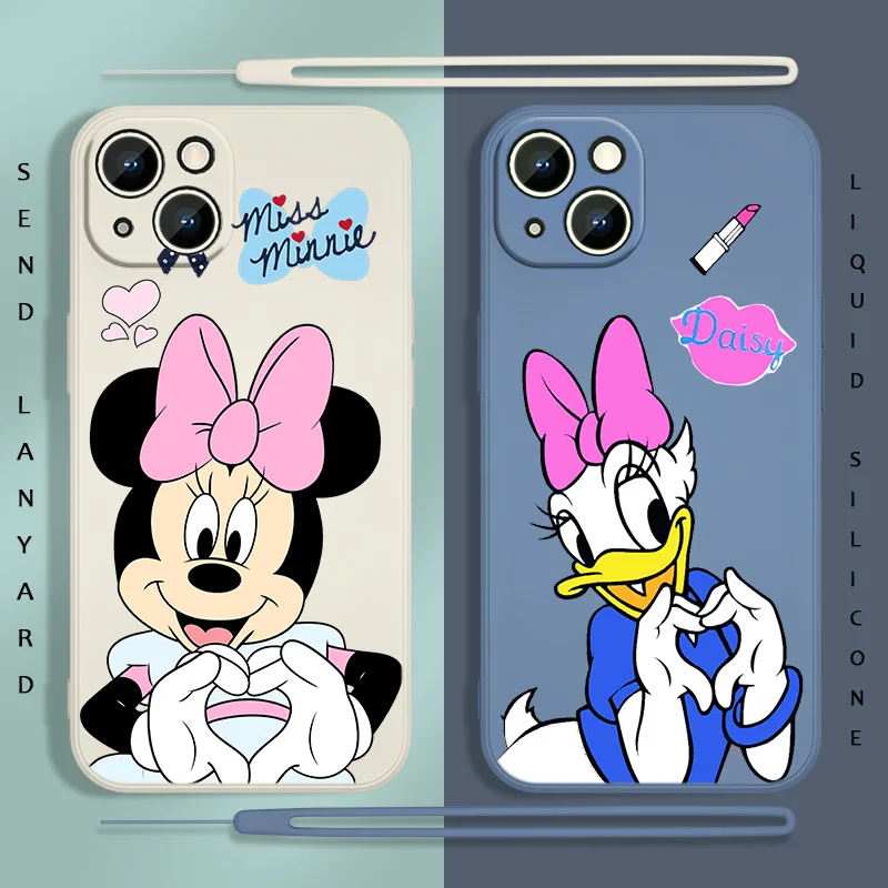 

Cute Mickey Minnie Daisy Phone Case For Apple iPhone 13 12 11 Pro Max mini XS XR X 8 7 6S 6 Plus Liquid Rope Soft Funda Cover