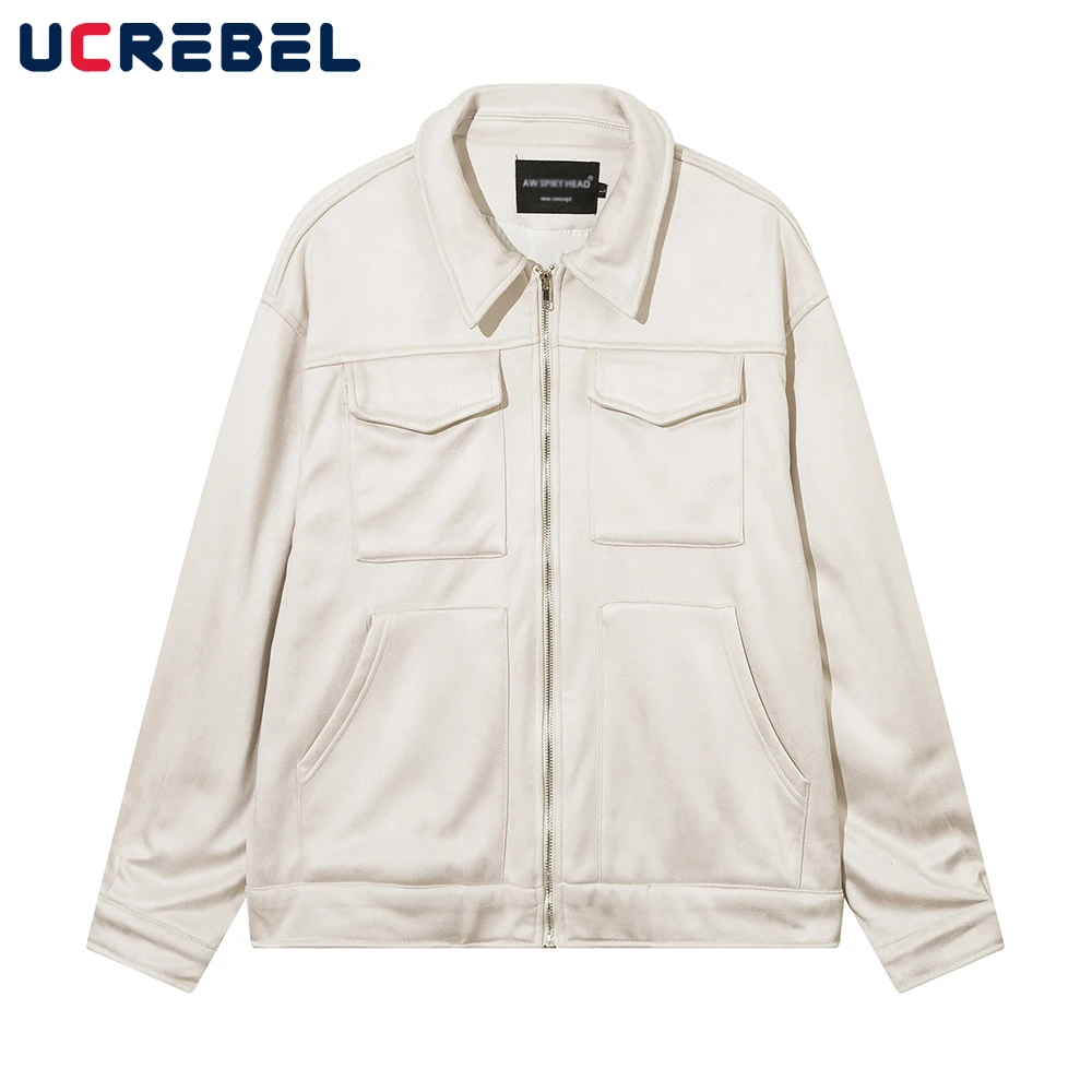 

Куртка мужская с карманами, Повседневная Уличная одежда, длинный рукав, однотонная Свободная верхняя одежда, осень