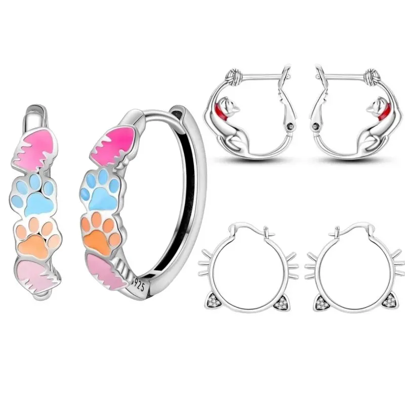 Новые серьги из стерлингового серебра 925 пробы в виде котенка собачьей лапы и